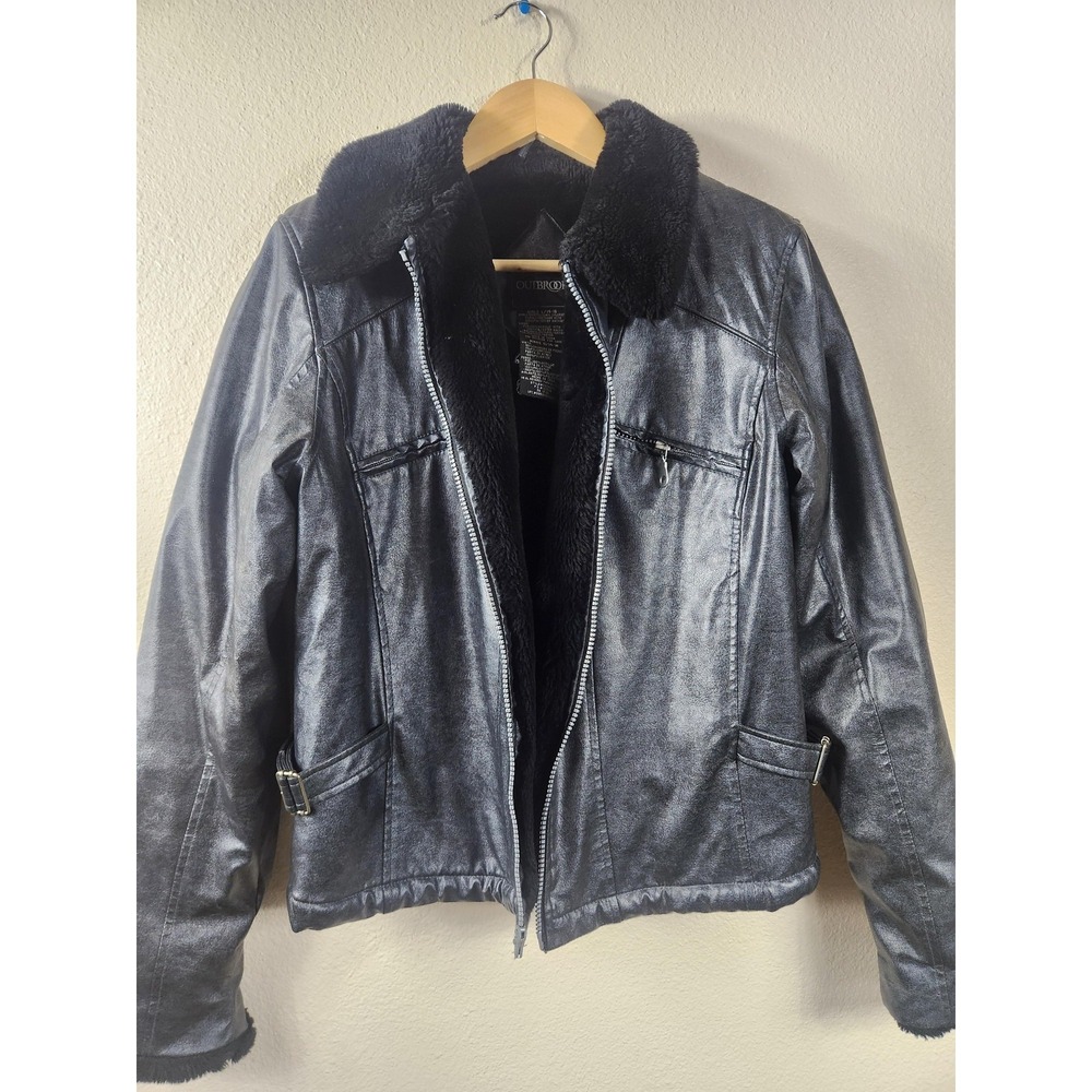 Outbrook Jacket Girls L 14-16 Gray Faux Leather Bomber Faux Fur Collar Lined